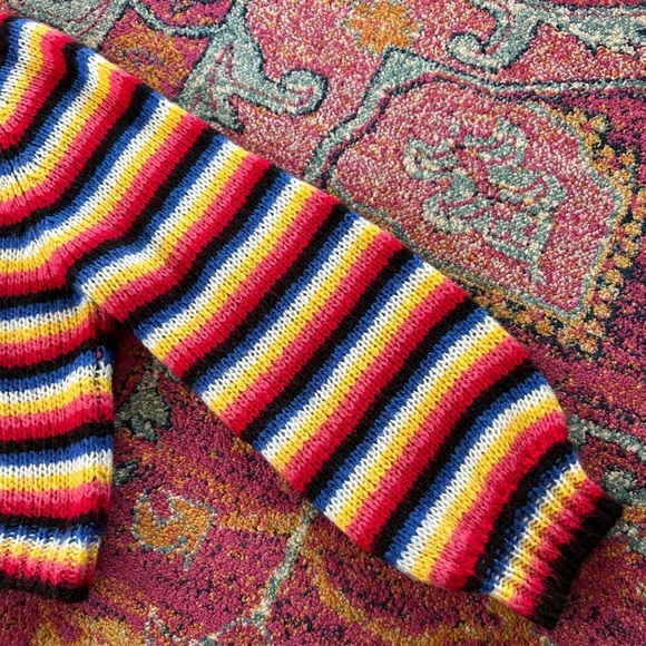 Golden Days Paris | Women’s rainbow tripped balloon sleeve pullover sweater, OS - Picture 8 of 16